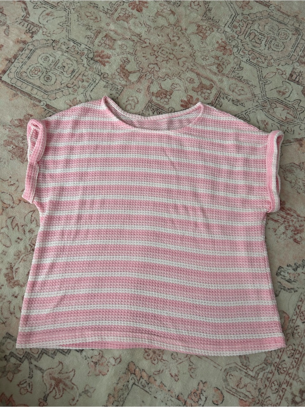 Pink&White Waffle Knit Top